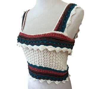 Zara Multicolor Crochet Look Knit Crop Top Size Med Festival Boho Cottagecore